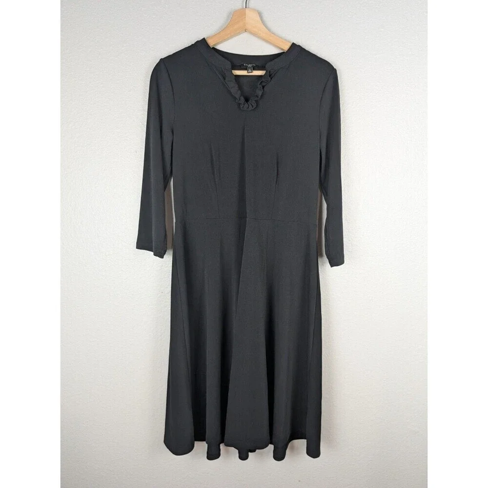 Talbots Dress Black M Petite Classic Stretchy Midi Career Party Elegant 152